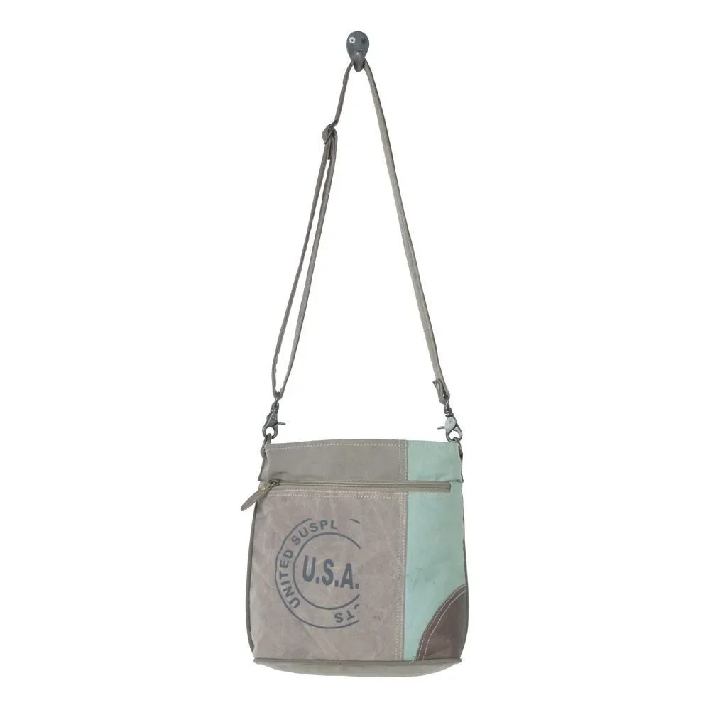 Myra Bag Handmade Dusken Shoulder Bag Upcycled Canvas & Cowhide Leather